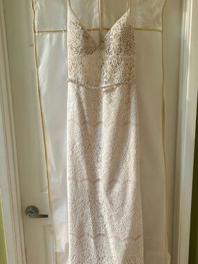 Mikaella Elegant Lace Slip Wedding Dress in Ivory